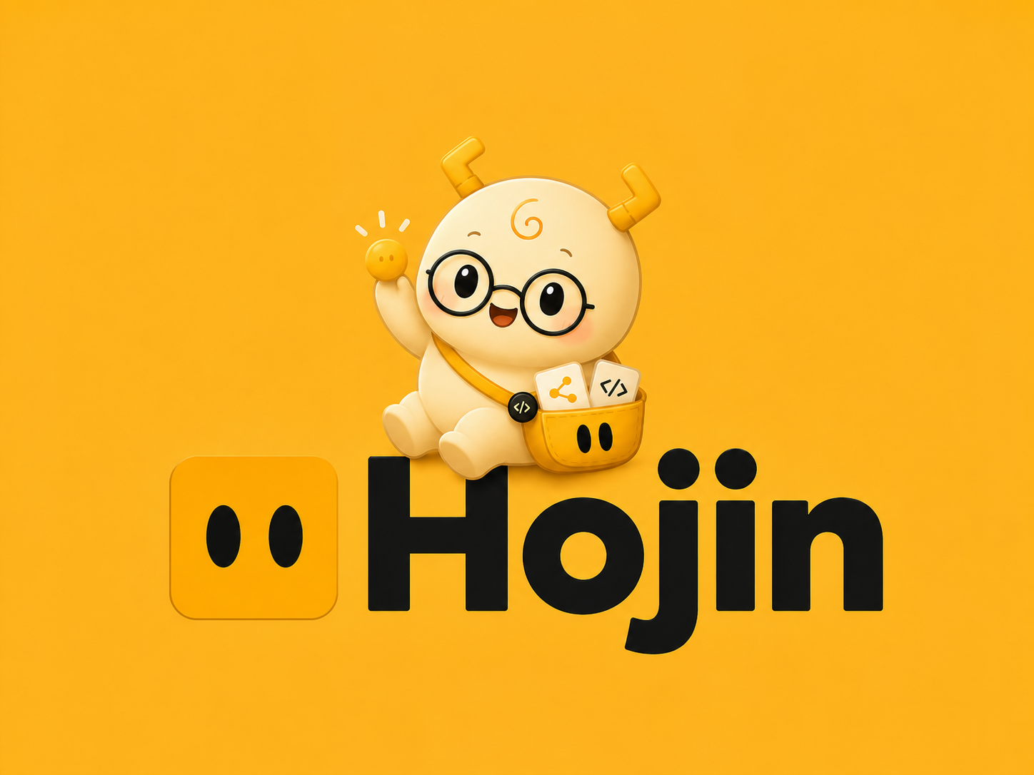 Hojin 캐릭터 대표 이미지 - 노란 배경에 안경 쓴 마스코트가 손을 흔드는 모습
